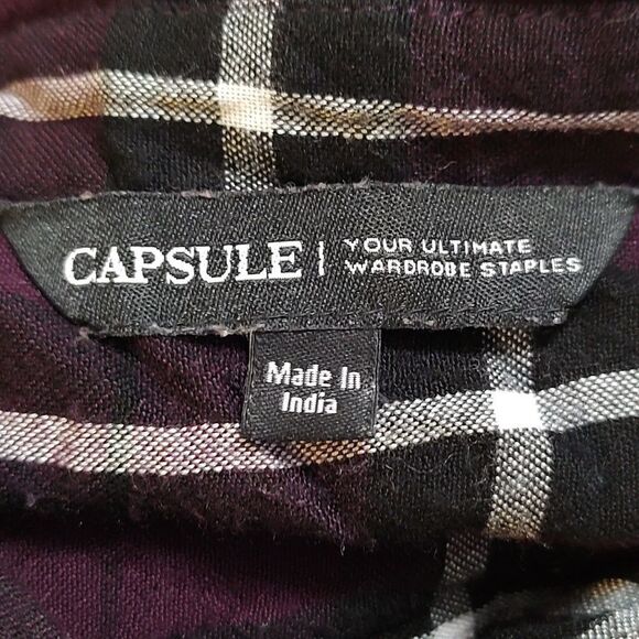 Capsule deep purple black white flannel look button down belted dress  Sz 20 - Picture 6 of 7